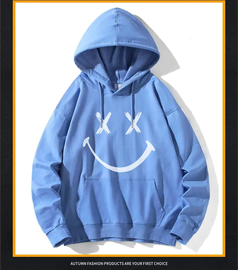 Sudadera holgada con capucha y cara sonriente