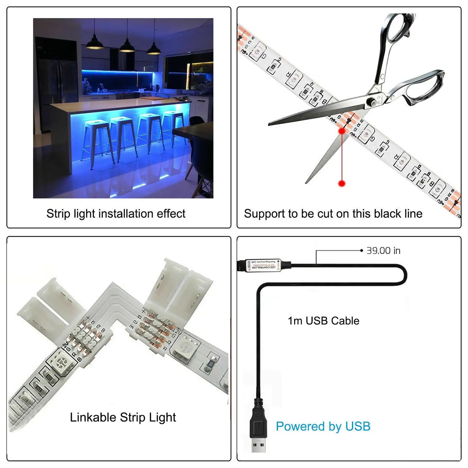 5V USB LED Strip Lights with 24Key Remote