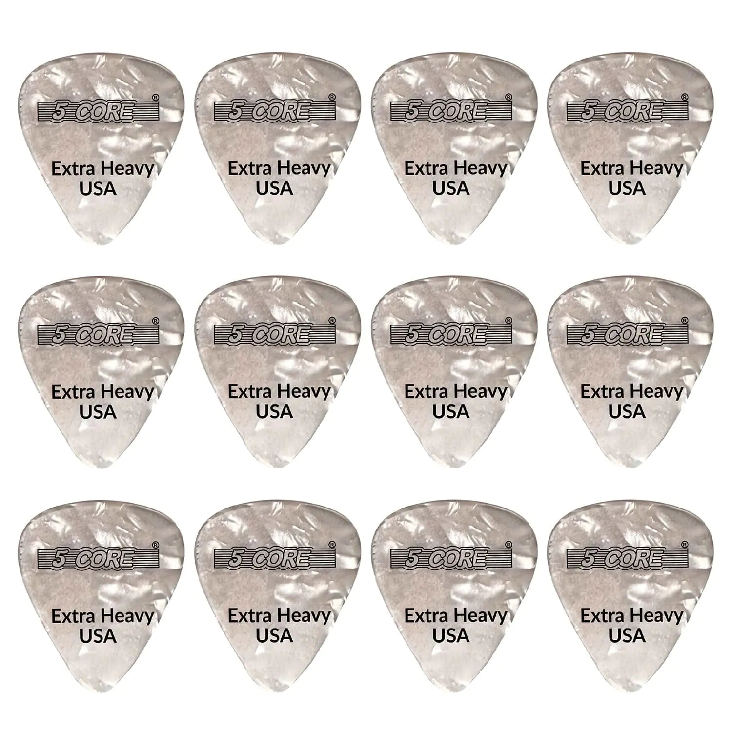 5Core Guitar Picks 1.2mm Celluloid Extra Heavy Gauge Pick - Acoustic Electric Bass Guitars WHITE