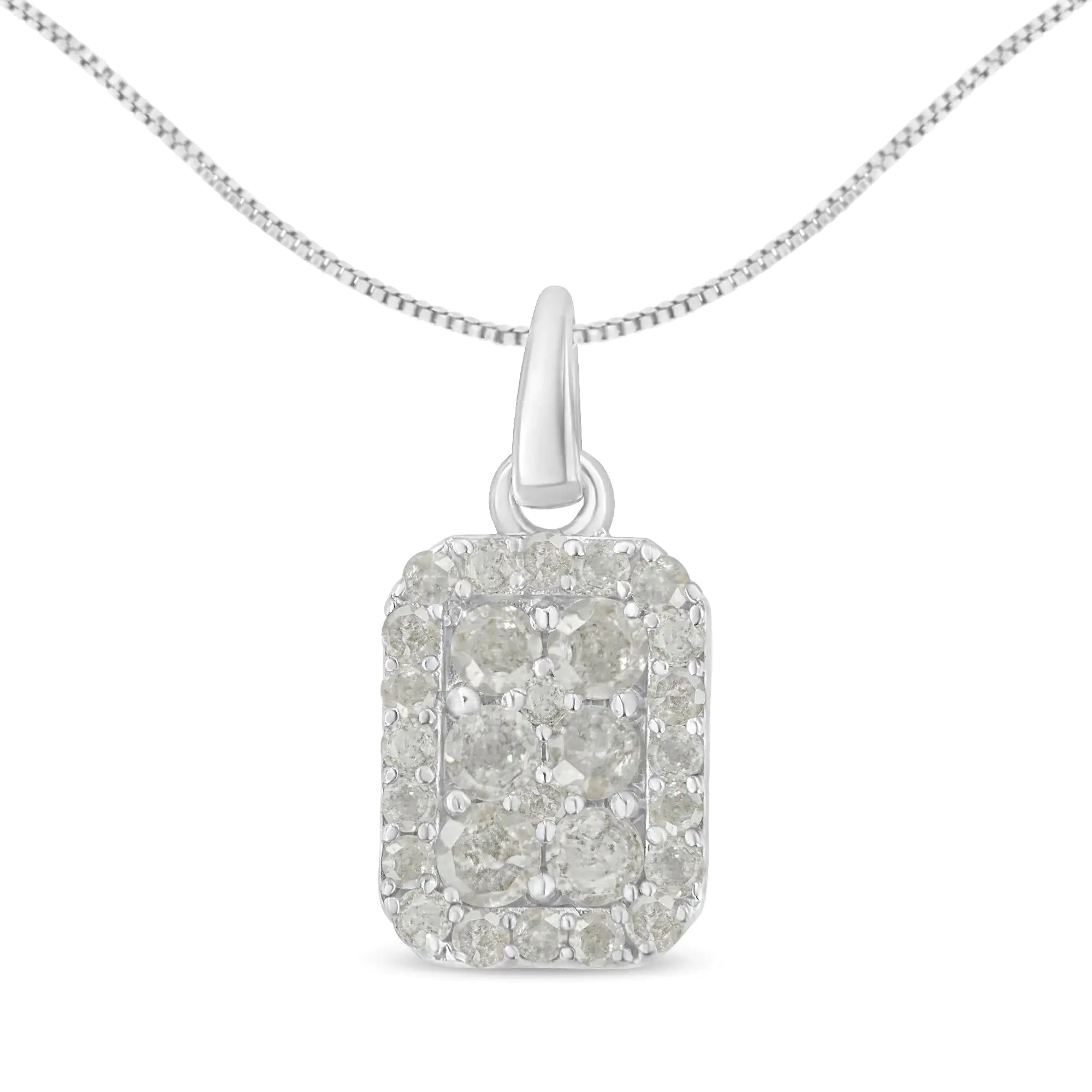 Sterling Silver 1 ct Diamond Block Pendant Necklace