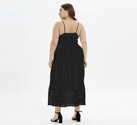 Solid Color Lace Panel Spaghetti Strap Dress Frugal Finds Galore