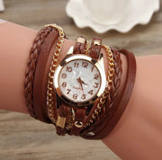 PU Leather Woven Bracelet Watch with Quartz Chain Frugal Finds Galore