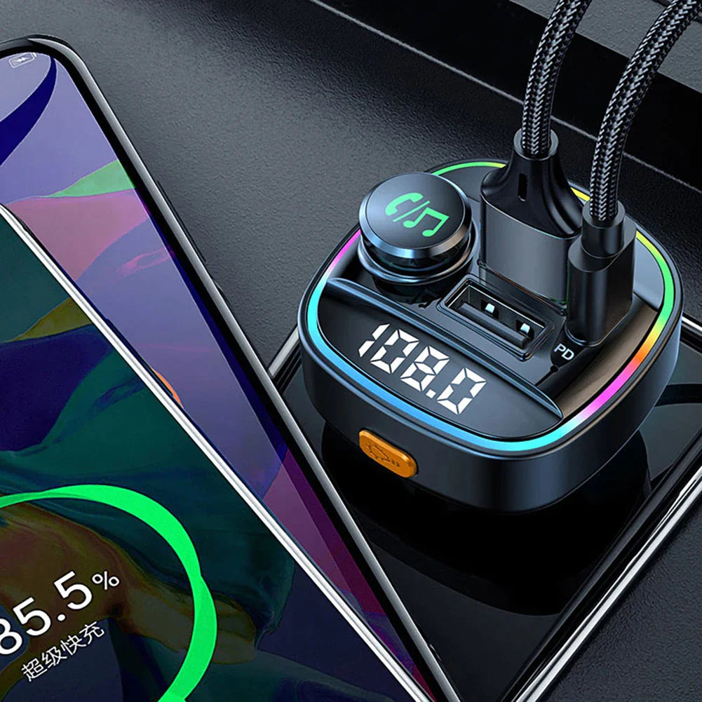 Adaptador transmisor FM inalámbrico para coche con Bluetooth 5.0, cargador USB PD, manos libres auxiliar