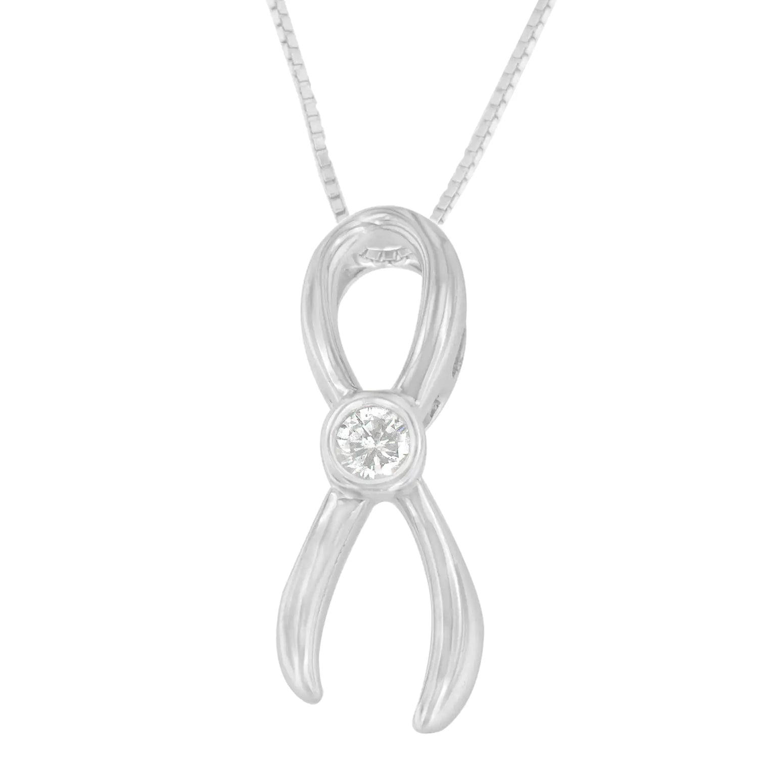 Sterling Silver 1/10 Diamond Ribbon Pendant Necklace