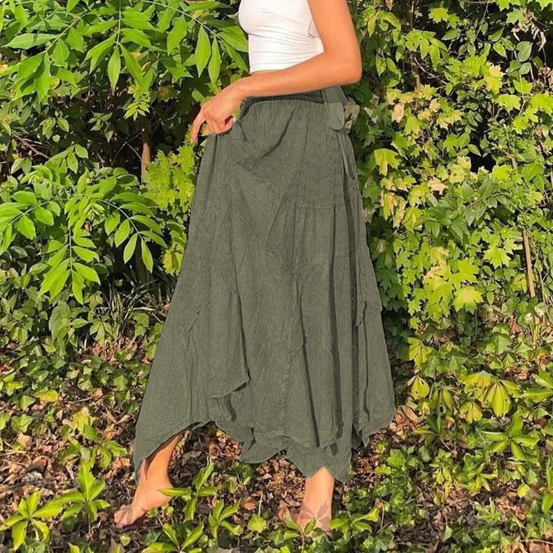 Washed Cotton Pleated Skirt