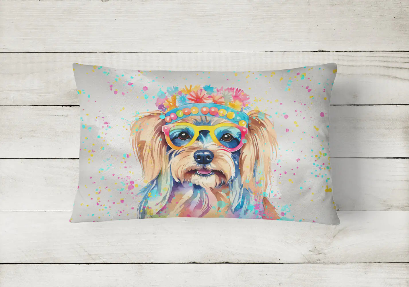 Yorkshire Terrier Hippie Dawg Throw Pillow