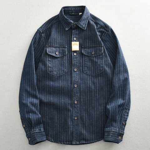 Striped Denim Shirt Men's Business Shirt Coat Frugal Finds Galore