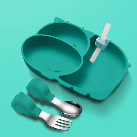 Silicone Baby Feeding Plate with Suction and Utensils Set Frugal Finds Galore