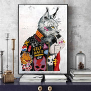 Smoking Cat Animal Graffiti Abstract Canvas Painting Wall Art Picture Living Room Decor Frugal Finds Galore