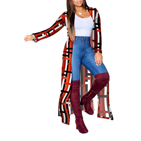 Geometric Print Long Casual Jacket Frugal Finds Galore