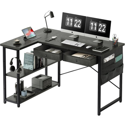 47” Corner Desk for Small Space, L Shaped, Black Frugal Finds Galore