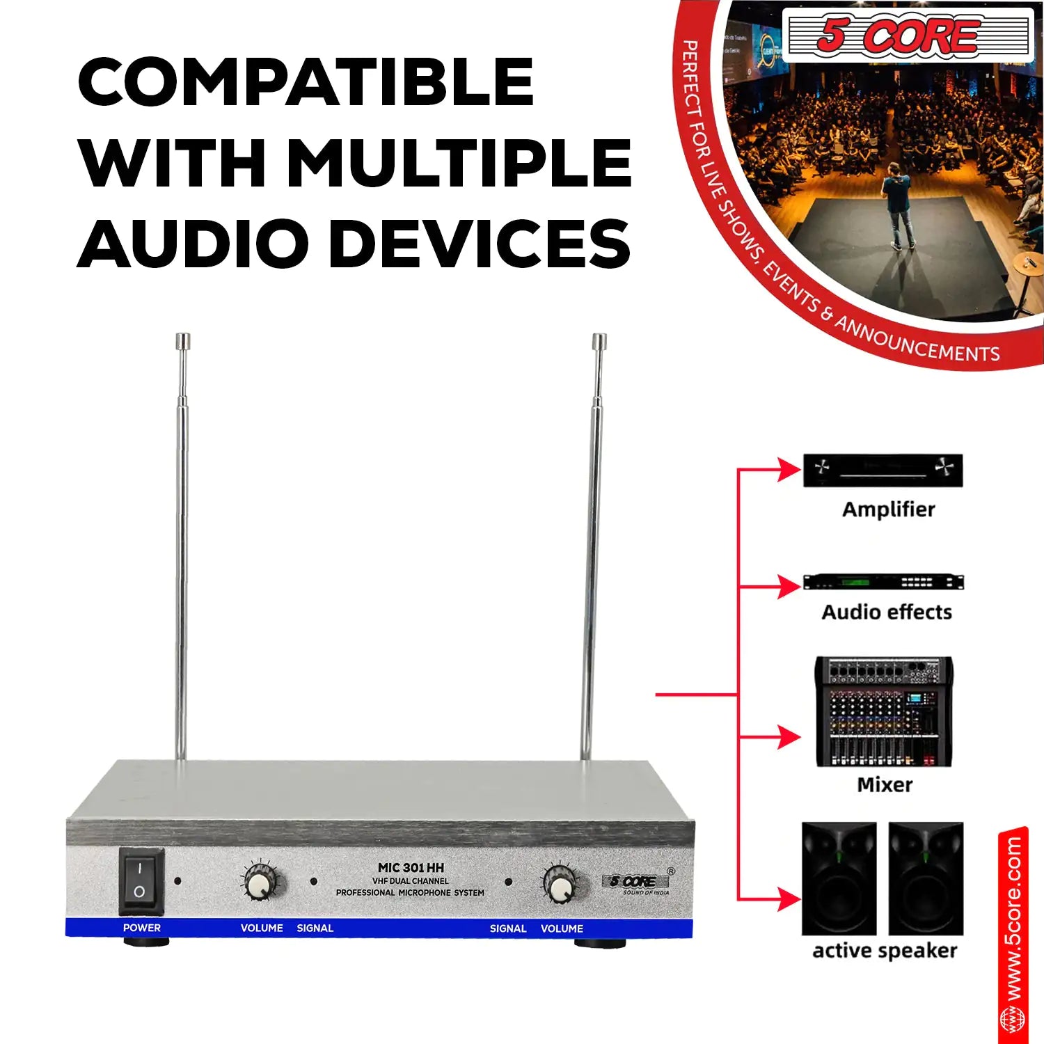 5Core Wireless Microphones w 2 Headset  + Receiver