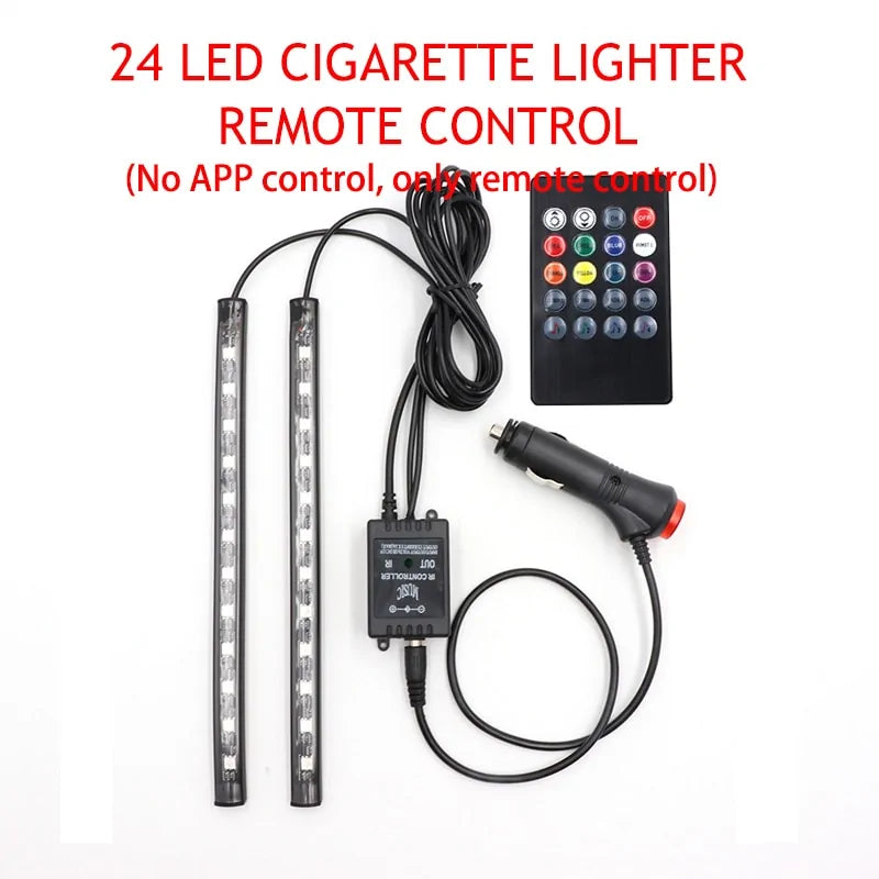 Lámpara de ambiente LED para pies de automóvil con control remoto inalámbrico