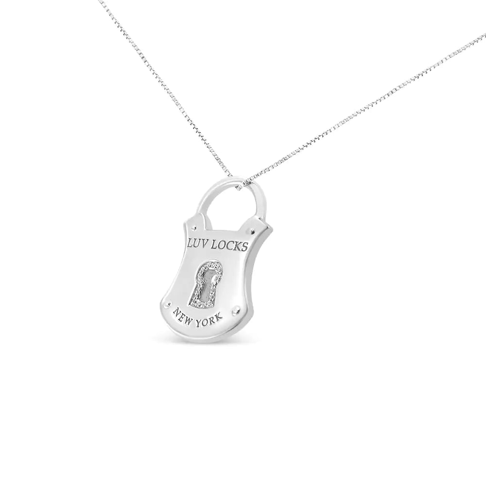 Sterling Silver 1/10 Ct Diamond Lock Pendant 18" Necklace