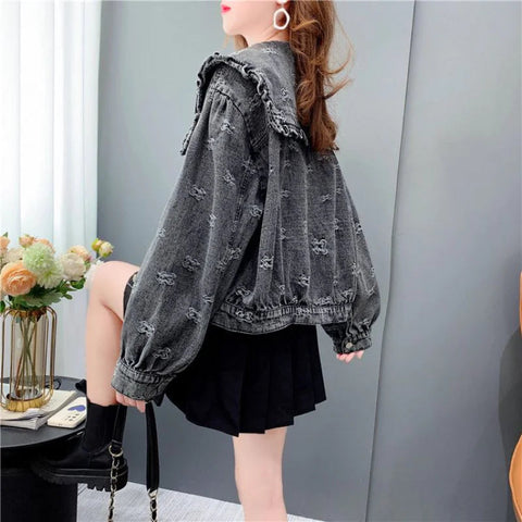 Women's Jean Jacket with Doll Collar Frugal Finds Galore