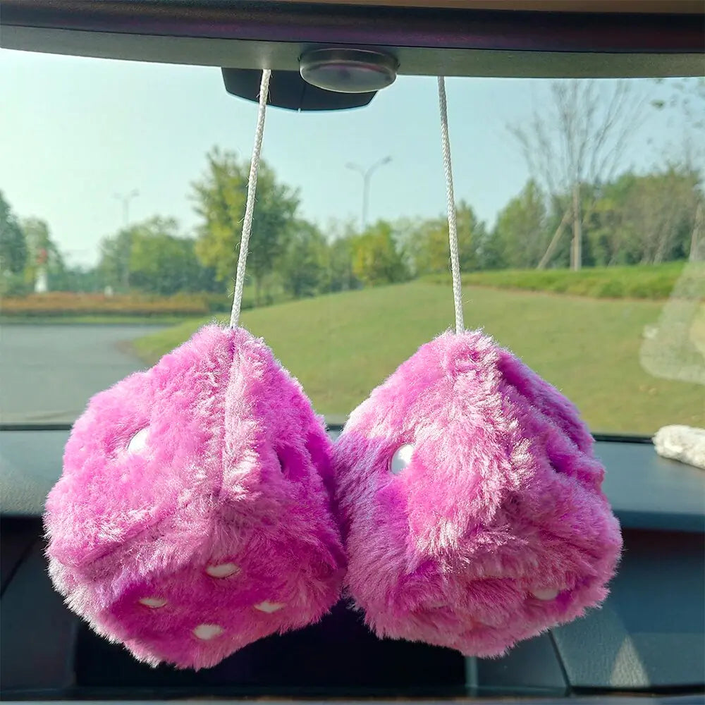 Retro Fuzzy Plush Dice Car