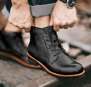 Men's Retro Lace-up Leather Ankle Motorcycle Boots Frugal Finds Galore