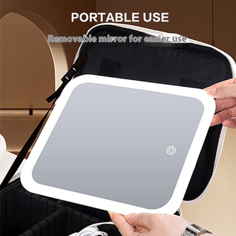Portable Cosmetics Storage Box With Light And Mirror