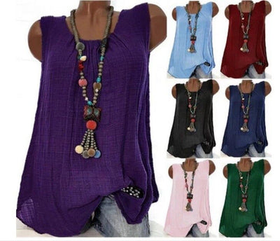 Casual Solid Color Sleeveless Round Neck T-shirt Frugal Finds Galore