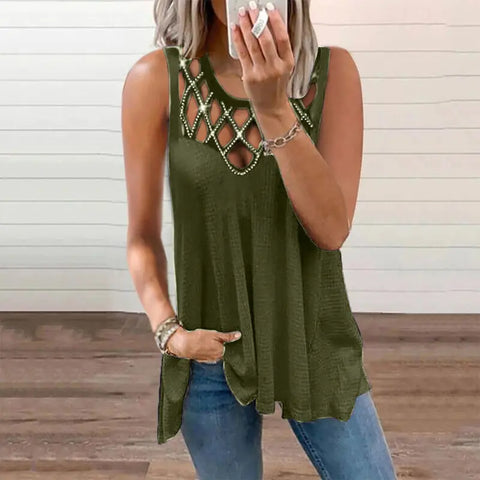 Women's Summer Loose Sleeveless Cut-out Diamond Vest Frugal Finds Galore