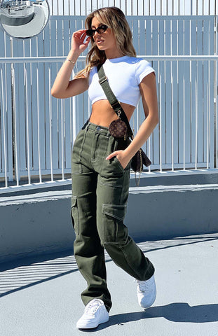 Women's Fashion Stitching Straight Multi-pocket Cargo Pants Frugal Finds Galore