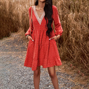 Fall Women's V-neck Long Sleeve Leisure Dress Frugal Finds Galore