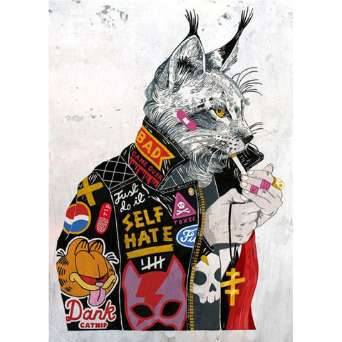 Smoking Cat Animal Graffiti Abstract Canvas Painting Wall Art Picture Living Room Decor Frugal Finds Galore
