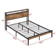 Queen Size Metal Platform Bed Frame With Wooden Headboard And Footboard With USB LINER Frugal Finds Galore