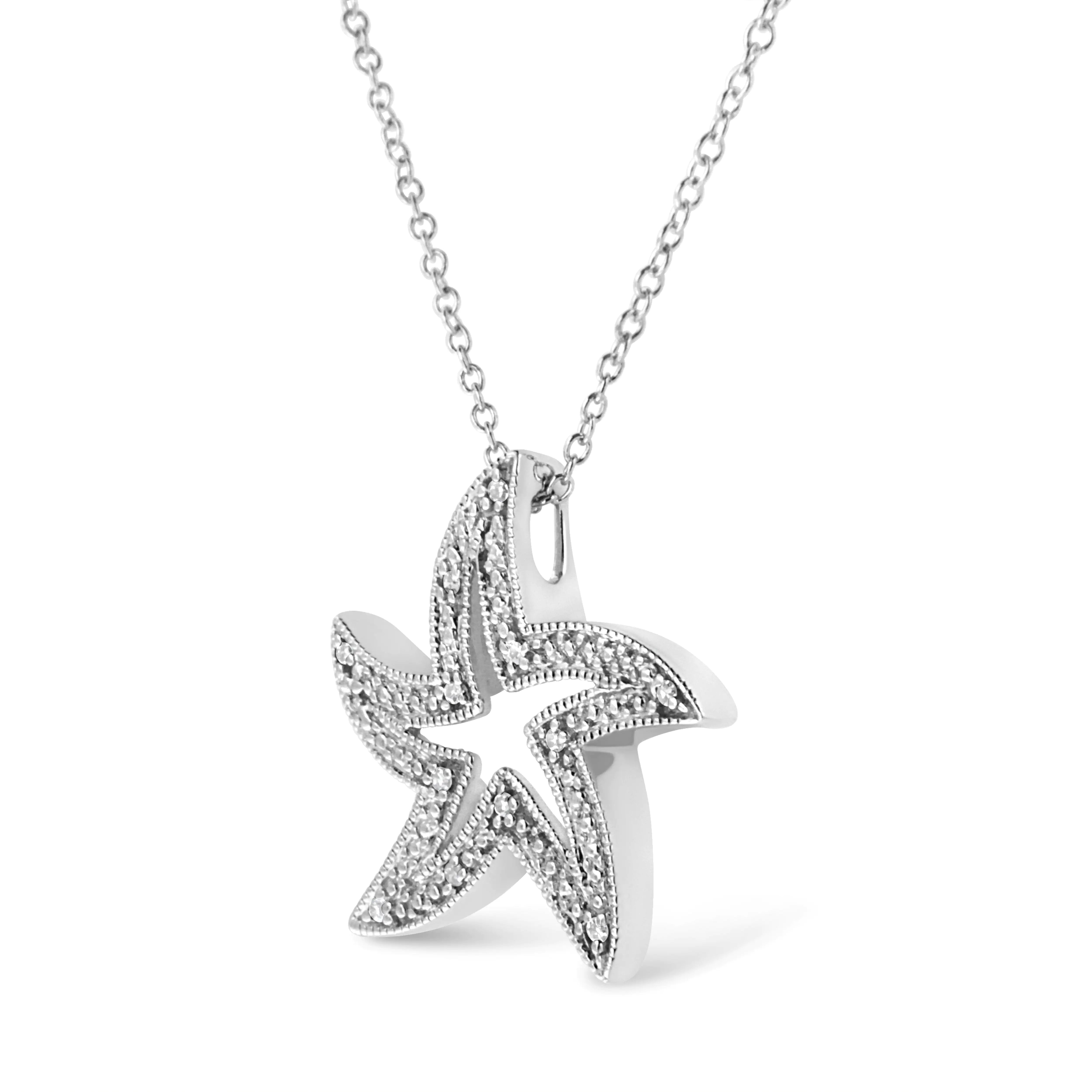 Sterling Silver Prong-Set Diamond Accent Starfish 18" Pendant Necklace