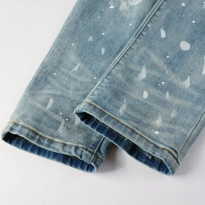 Crystal Holes Ripped Patchwork Jeans