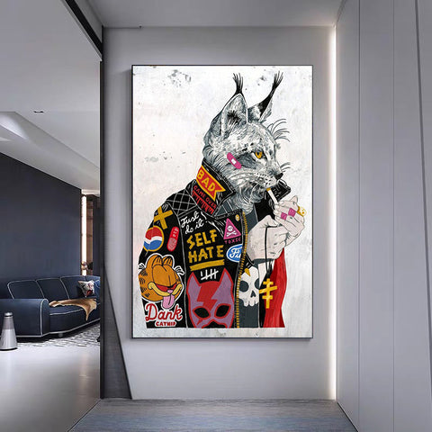 Smoking Cat Animal Graffiti Abstract Canvas Painting Wall Art Picture Living Room Decor Frugal Finds Galore