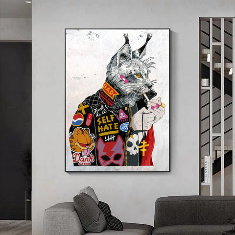 Smoking Cat Animal Graffiti Abstract Canvas Painting Wall Art Picture Living Room Decor Frugal Finds Galore