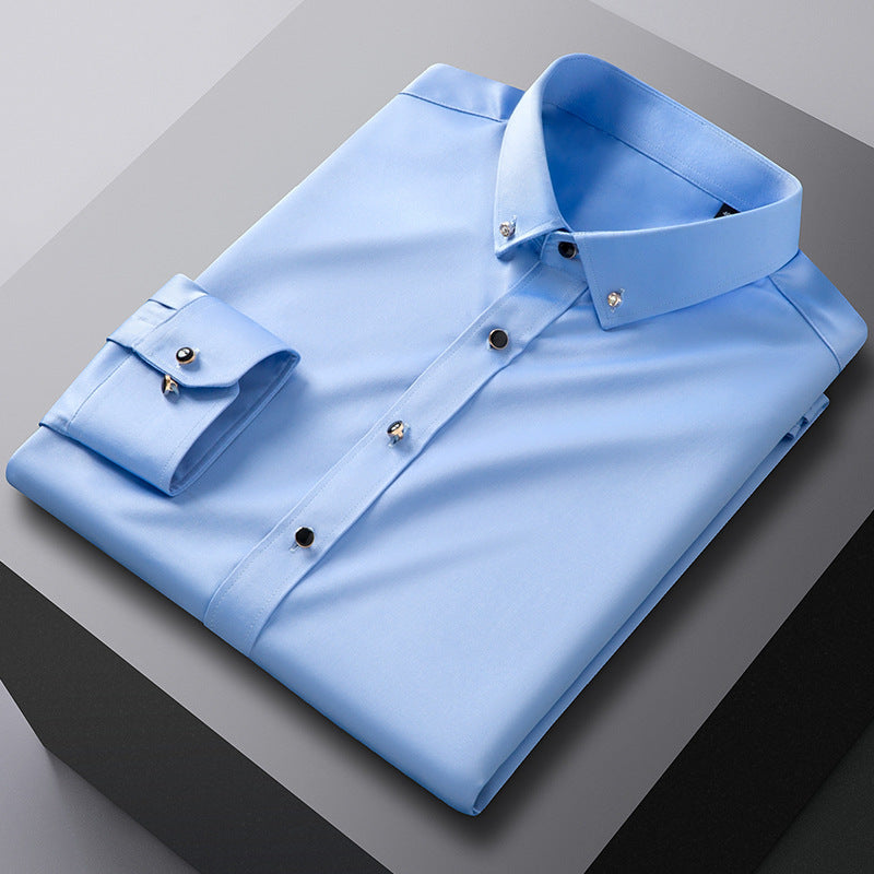 British Style Silk Rhinestone Solid Color Business Slim Shirt