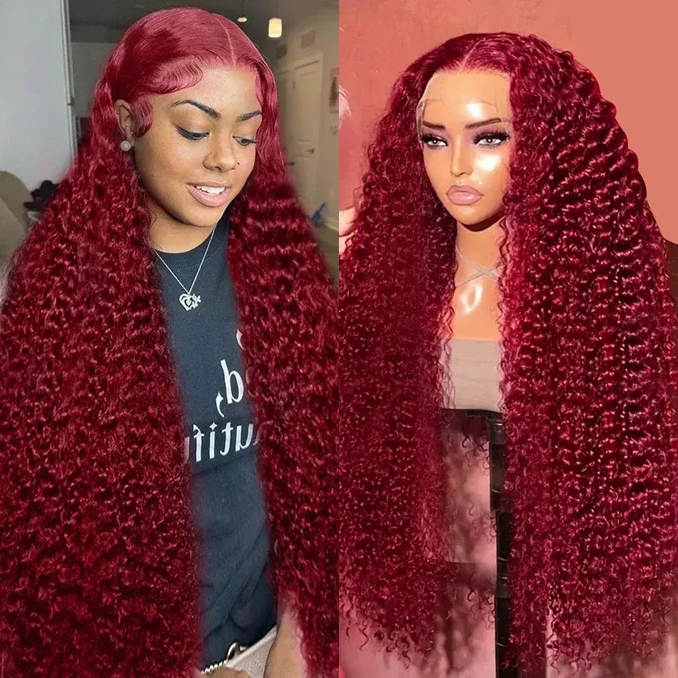 Transparent Lace Front Wig: Deep Remy Hair, 99J Burgundy