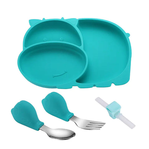 Silicone Baby Feeding Plate with Suction and Utensils Set Frugal Finds Galore