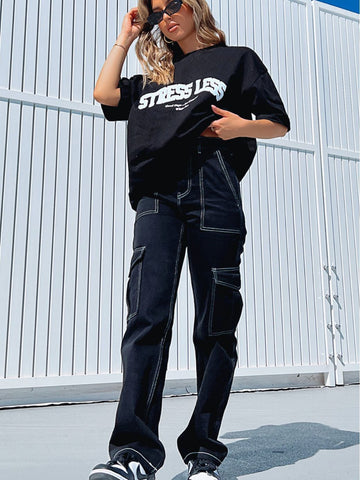 Women's Fashion Stitching Straight Multi-pocket Cargo Pants Frugal Finds Galore