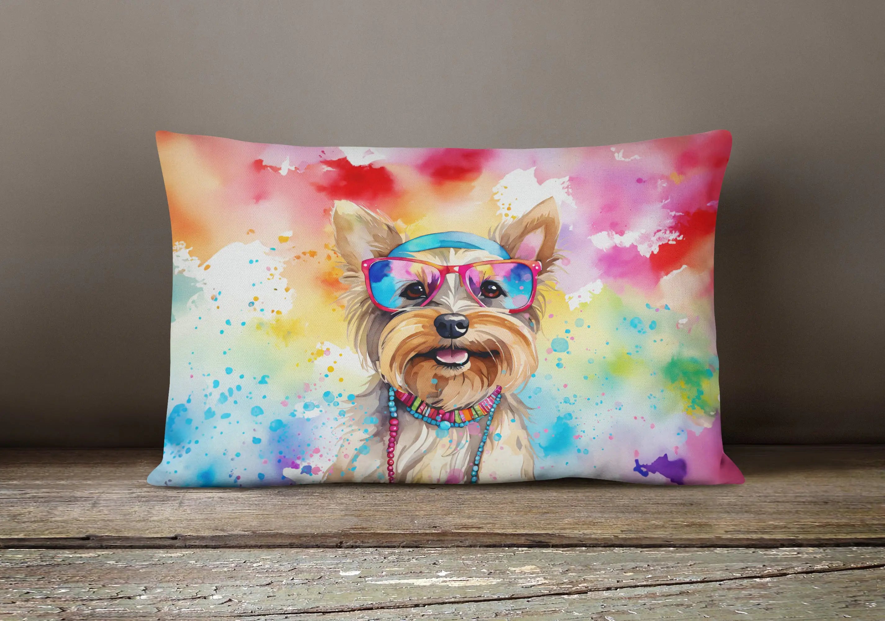 Yorkshire Terrier Hippie Dawg Throw Pillow