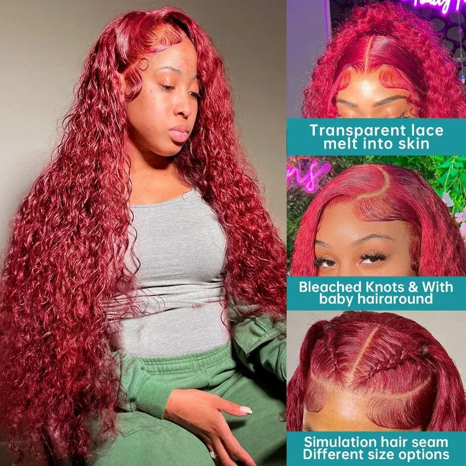 Transparent Lace Front Wig: Deep Remy Hair, 99J Burgundy