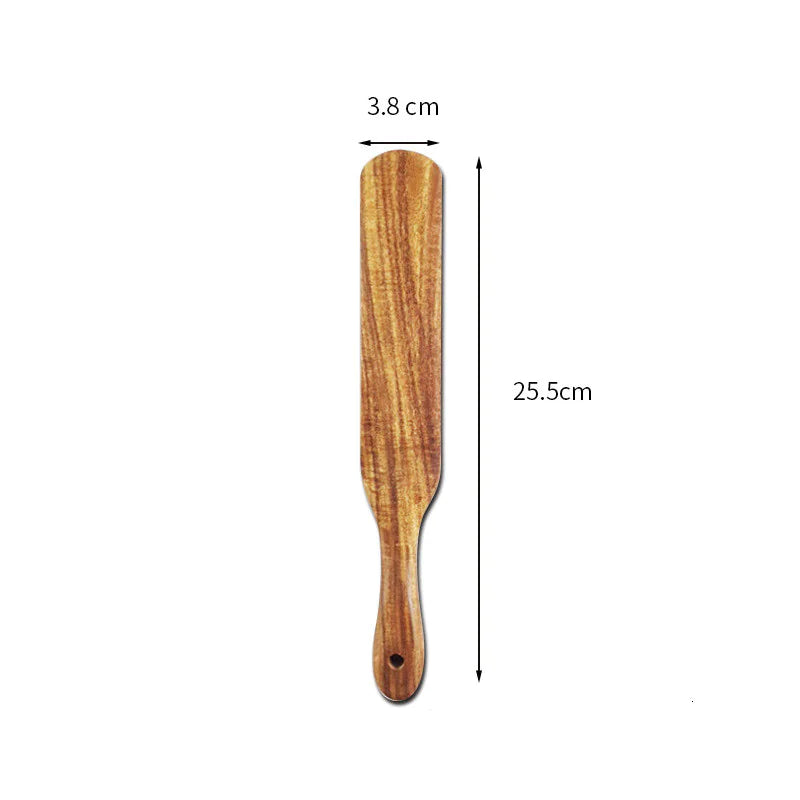 Acacia Teak Wood Long-Handled Spatula Set