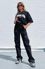 Women's Fashion Stitching Straight Multi-pocket Cargo Pants Frugal Finds Galore