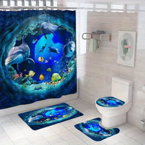 3D Ocean Underwater Shower Curtain & Bath Mat Set Frugal Finds Galore