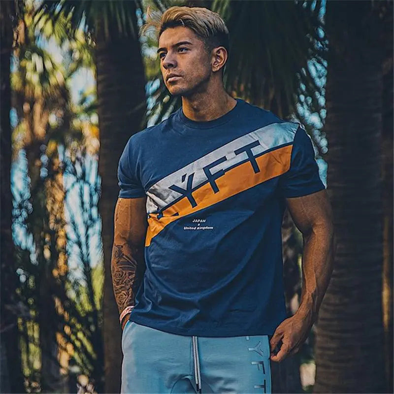 Camiseta de manga corta de algodón para hombre, para deporte, fitness y running, de verano, de Japón y el Reino Unido