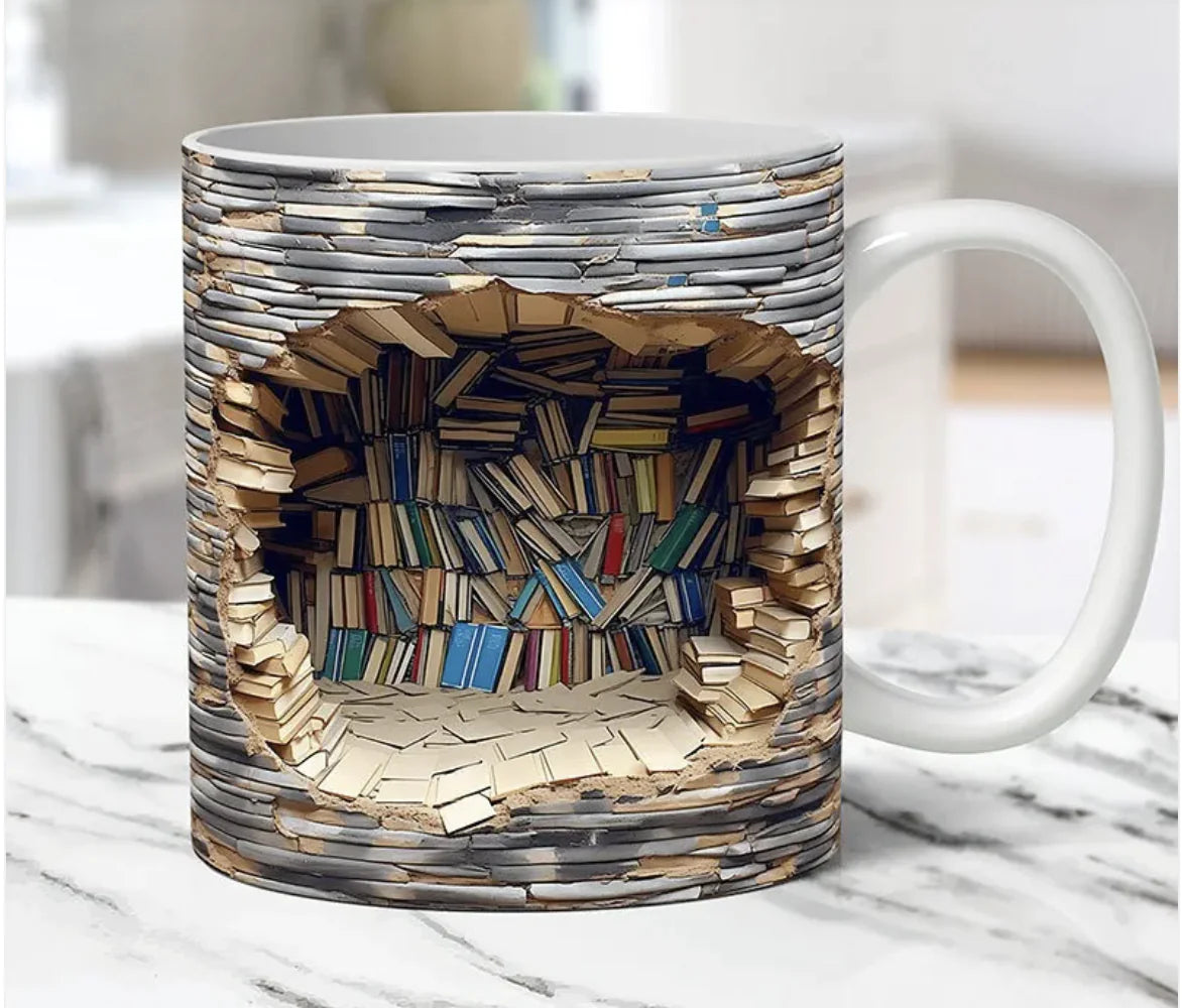 Ceramic 3D Bookshelf Mug