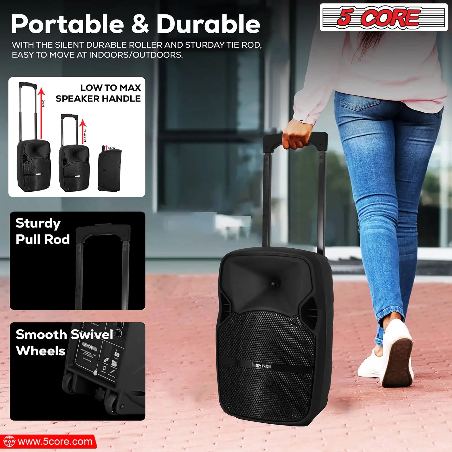 Portable Bluetooth Party Speaker Karaoke Boombox + 2 Wireless Mics