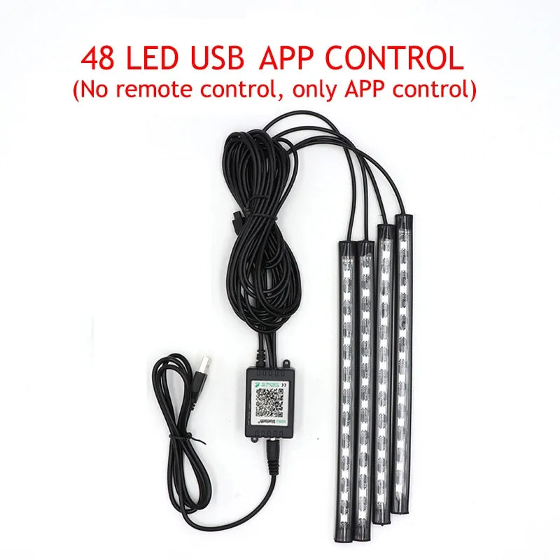 Lámpara de ambiente LED para pies de automóvil con control remoto inalámbrico