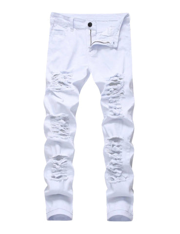 Slim Fit Distressed Ripped Casual Pants White Frugal Finds Galore