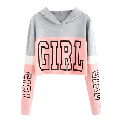 Patchwork Crop Top Hoodie Sweatshirt for Women Frugal Finds Galore