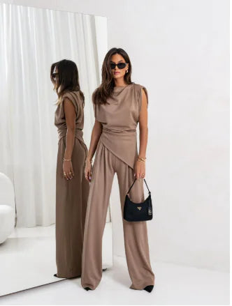 Elegant Women's Summer Two-Piece Set with Wide Pants Frugal Finds Galore