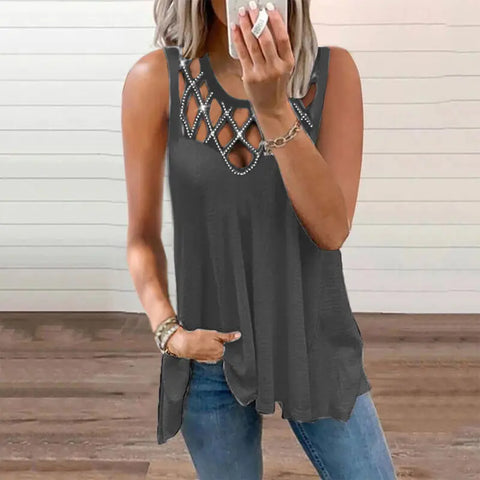 Women's Summer Loose Sleeveless Cut-out Diamond Vest Frugal Finds Galore