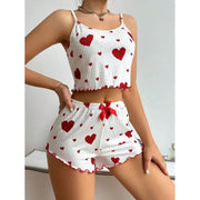 Heart Printing Suspender Shorts Casual Sunken Stripe Outerwear European And American Style Women Pajamas Frugal Finds Galore